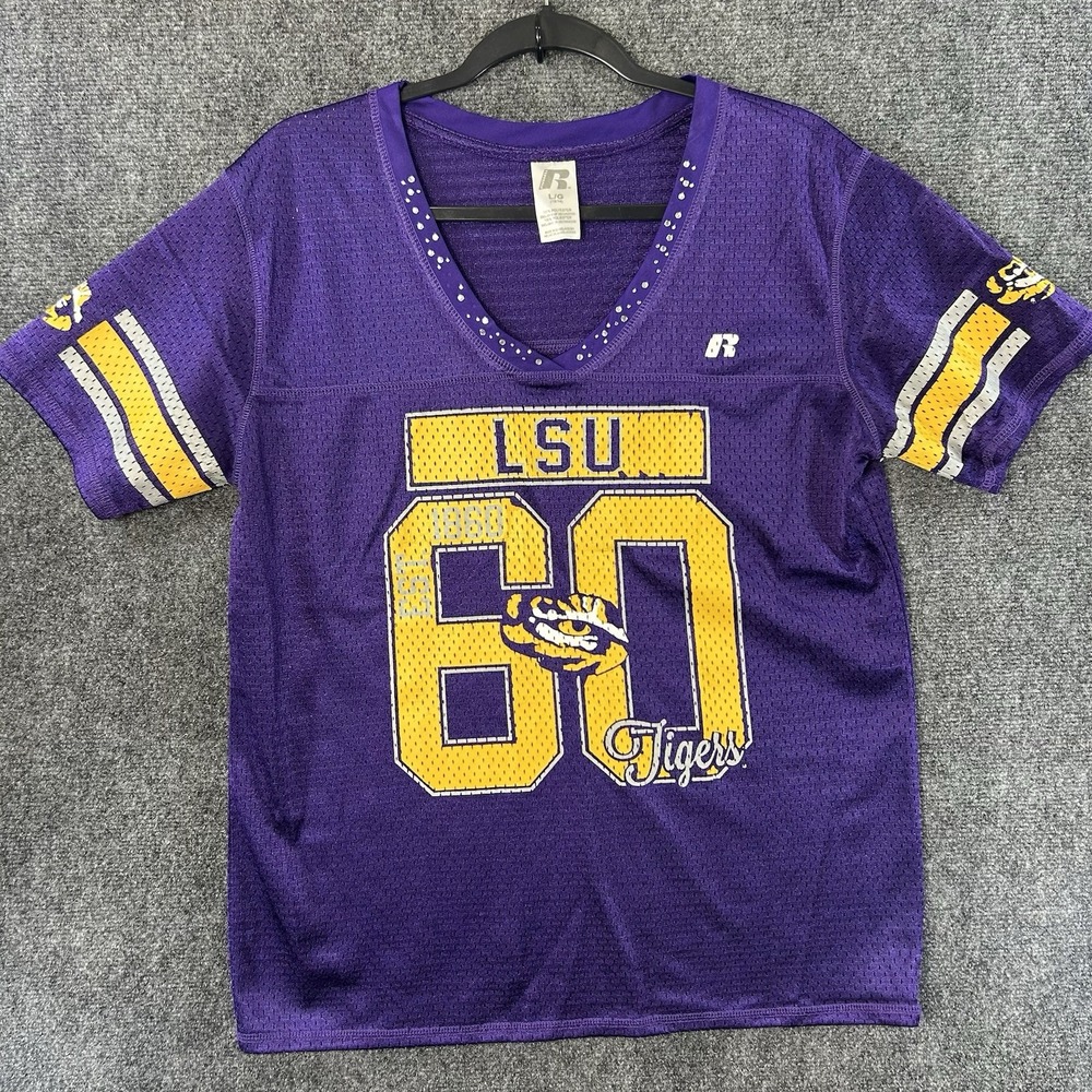 LSU Tigers #60 NCAA Womens Jersey Mesh Bling Embellished Short Sleeve Russell
